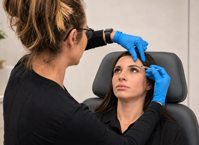 Provider injecting Dysport into a woman's forehead