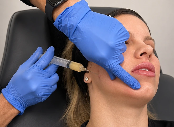 Provider injecting Pure Biofill into a patient's cheek