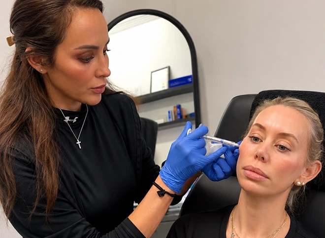 Provider injecting Restylane filler into a patient's cheek